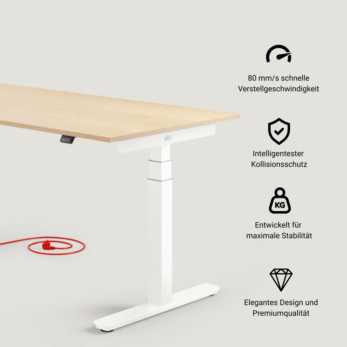 Eliot Pro White Tischplatte Eiche Multiplex 180x80cm - Eliot Onlineshop