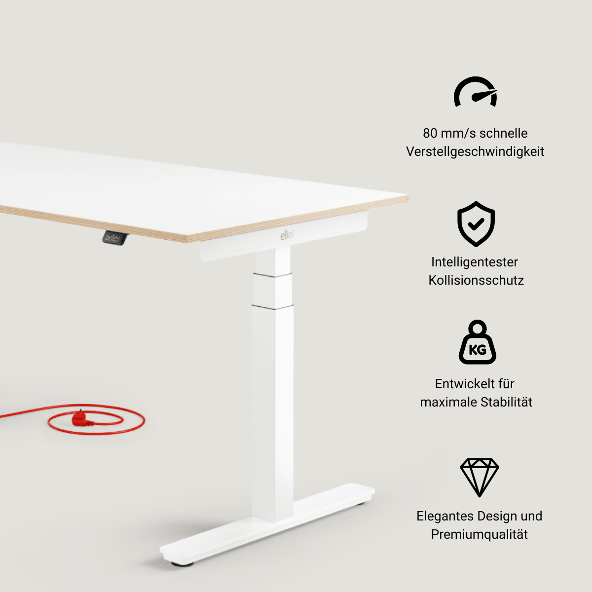 Eliot Pro White Tischplatte Multiplex Fenix Bianco 180x80cm - Eliot Onlineshop
