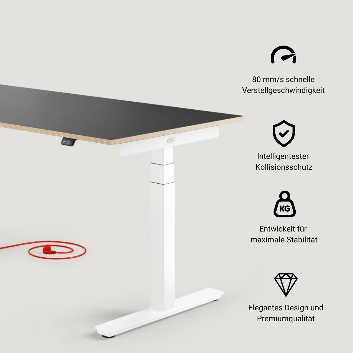Eliot Pro White Tischplatte Multiplex Fenix Nero 180x80cm - Eliot Onlineshop