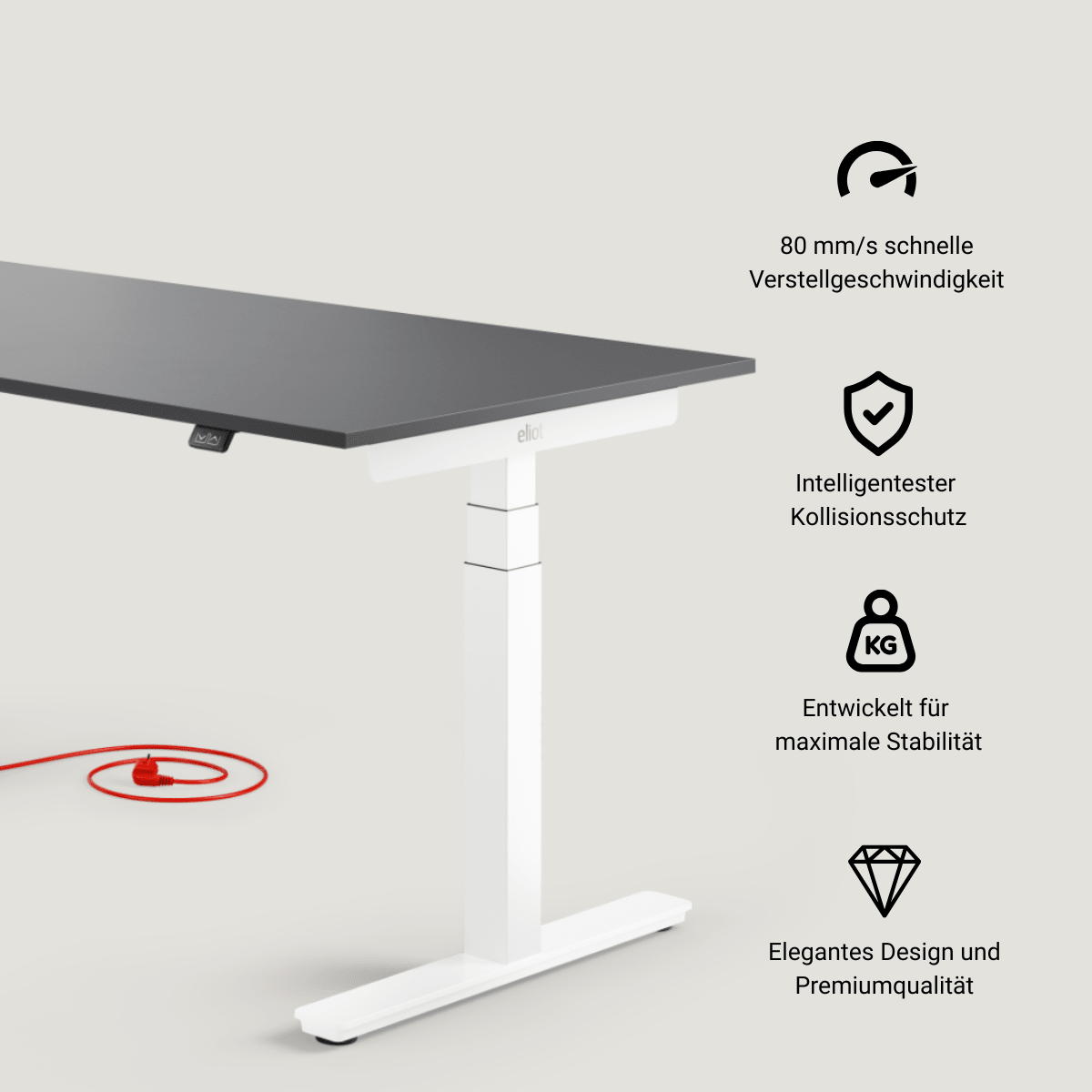 Eliot Pro White Tischplatte Soft Graphite 180x80cm - Eliot Onlineshop